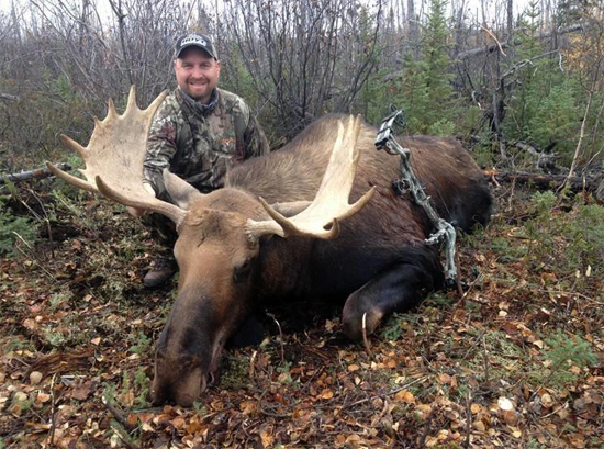 Kevin Kenney with moose taken by bow near Small Lake in Manitoba