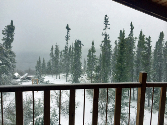 View from North Knife Lake Lodge balcony during June 2014 storm.