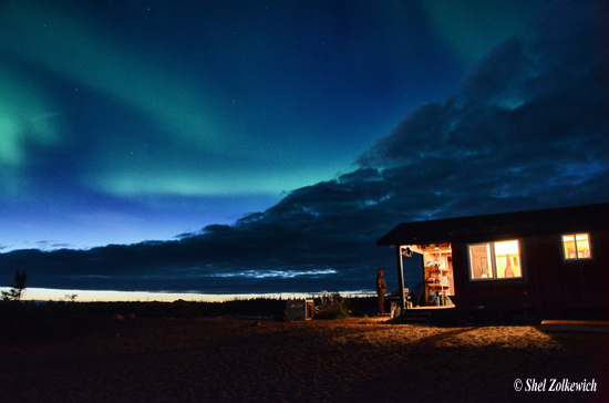 Evening at Schmok Lake Caribou Camp. Shel Zolkewich photo.