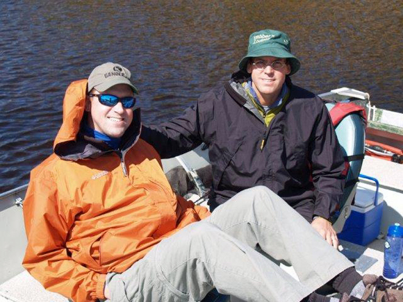 Jeff and Tim Vukelic relaxing in the boat on North Knife lake.